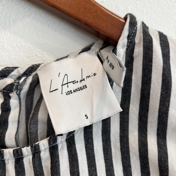 L'Academie Revolve Crop Top Gray-Black & White Pinstripe Sleeveless Tank Top - Picture 4 of 4